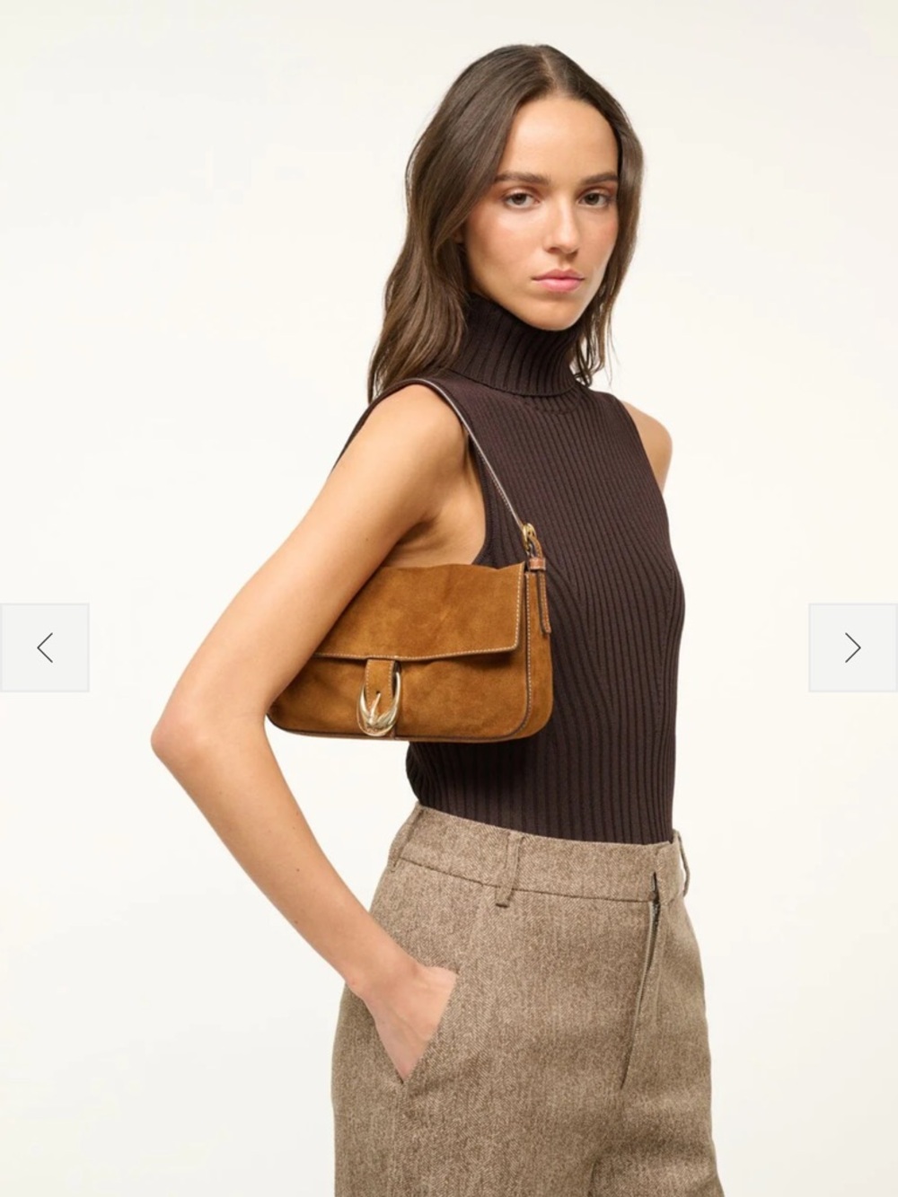 STAUD HARLOW BAG TAN SUEDE - Picture 2 of 9